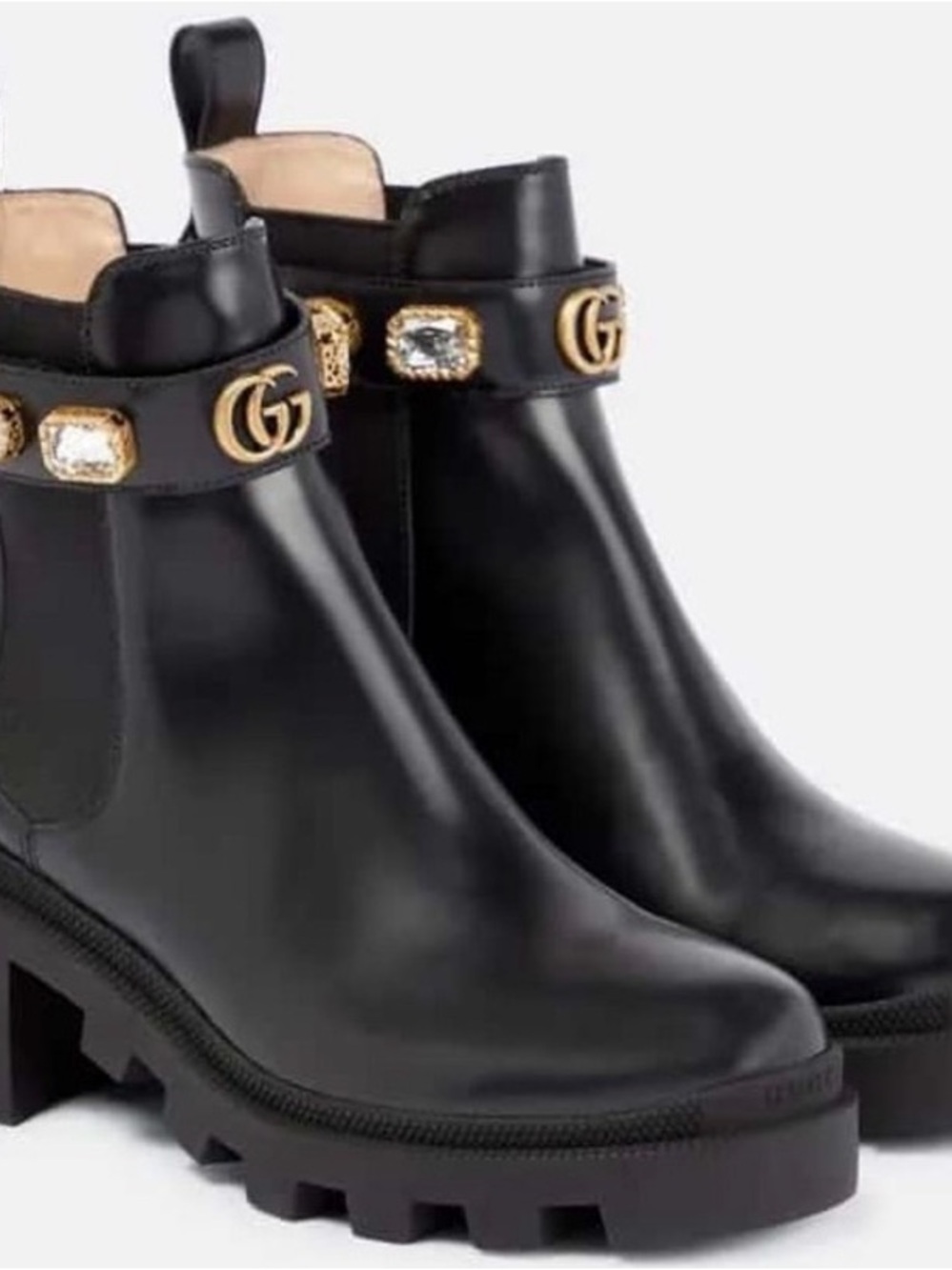 Gucci Black Leather Embellished Ankle Boots